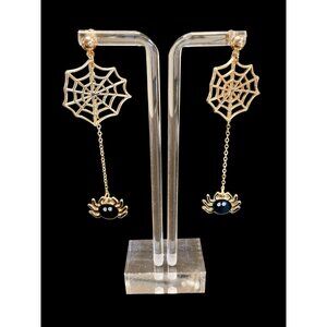 Gold Spider Web Earrings Dangling Chains -197